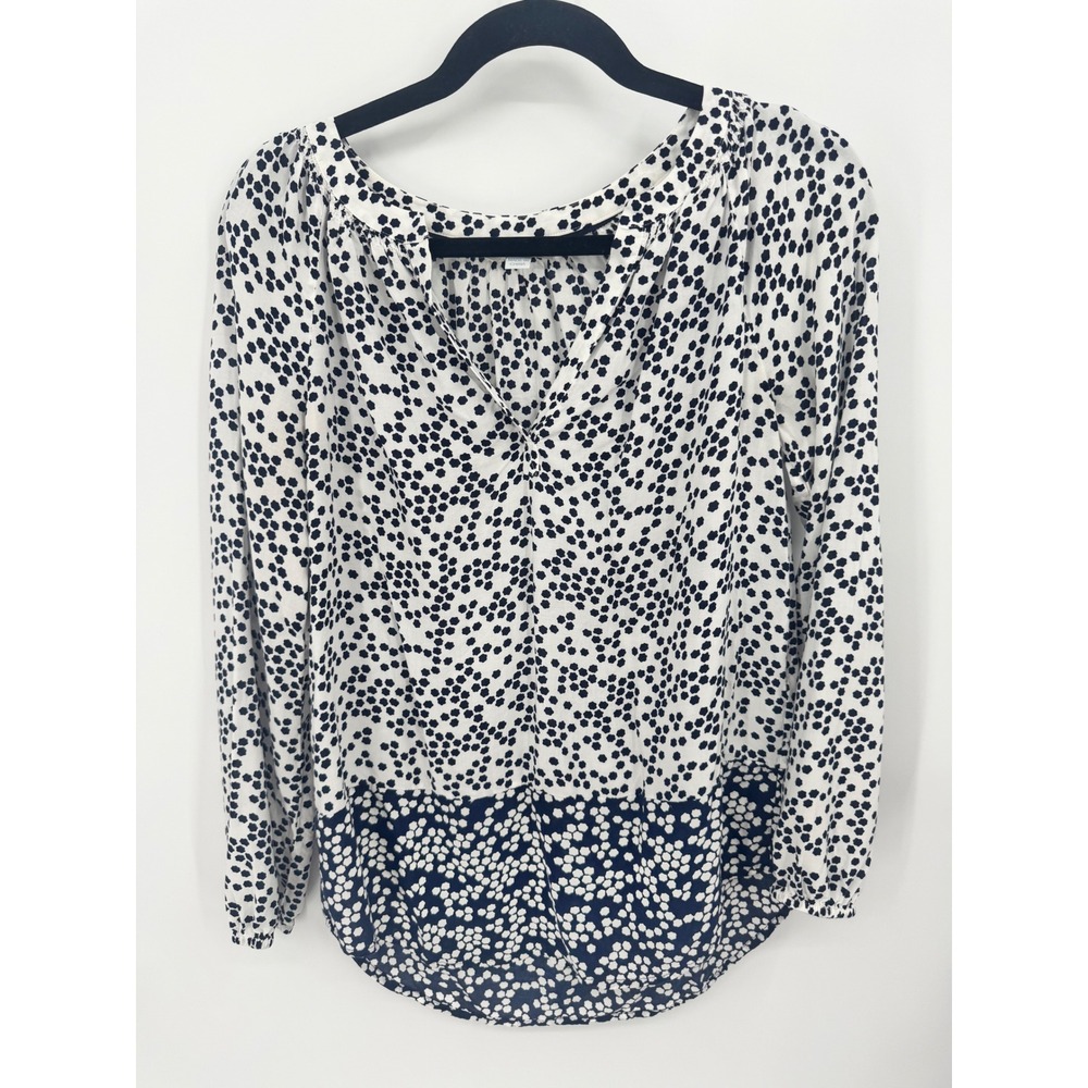 Boden V-Neck Blouse Women US 4 Navy White Floral Print Viscose Long Sleeve